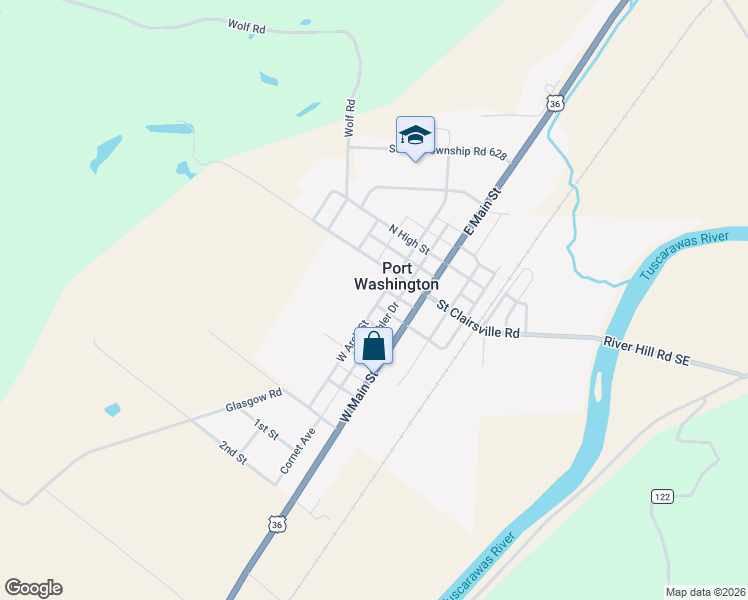 map of restaurants, bars, coffee shops, grocery stores, and more near 110 West Arch Street in Port Washington