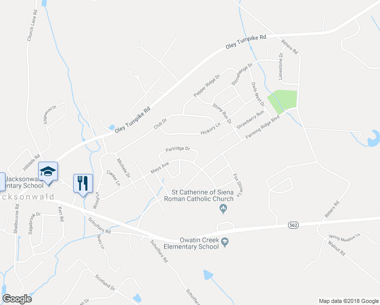 map of restaurants, bars, coffee shops, grocery stores, and more near 4824 Partridge Drive in Reading