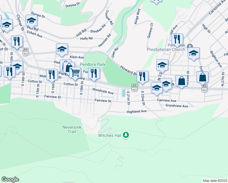 map of restaurants, bars, coffee shops, grocery stores, and more near 1963 Woodvale Avenue in Mount Penn