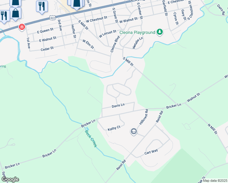 map of restaurants, bars, coffee shops, grocery stores, and more near 502 Stonebridge Dr in Lebanon