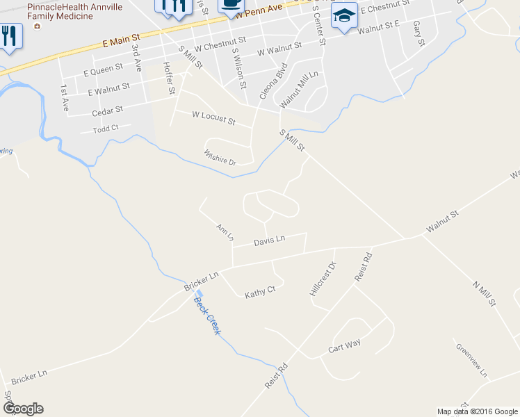 map of restaurants, bars, coffee shops, grocery stores, and more near 502 Stonebridge Dr in Lebanon