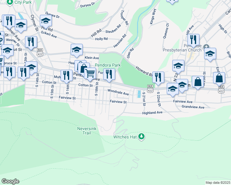 map of restaurants, bars, coffee shops, grocery stores, and more near 500 Heine Street in Reading