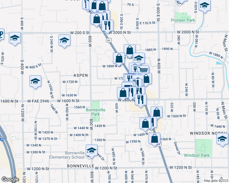 map of restaurants, bars, coffee shops, grocery stores, and more near 1656 North 680 West in Orem