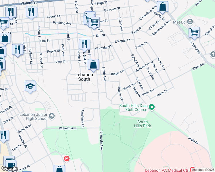 map of restaurants, bars, coffee shops, grocery stores, and more near 909 Smith Avenue in Lebanon