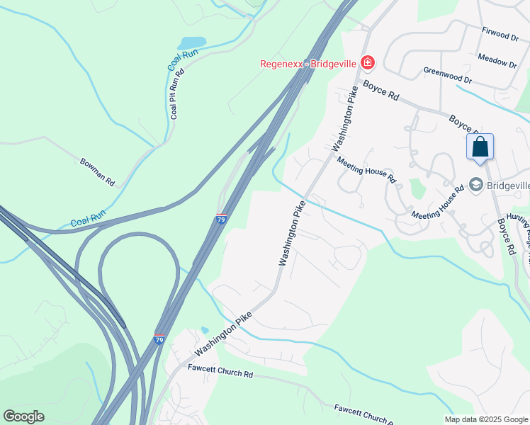 map of restaurants, bars, coffee shops, grocery stores, and more near 3570 Washington Pike in Bridgeville