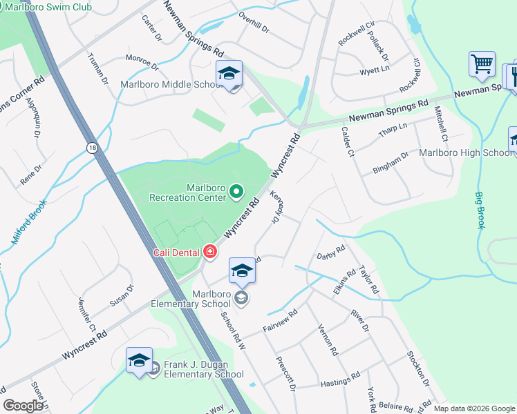 map of restaurants, bars, coffee shops, grocery stores, and more near 67 Wyncrest Road in Marlboro