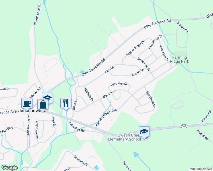 map of restaurants, bars, coffee shops, grocery stores, and more near 4807 Partridge Drive in Reading