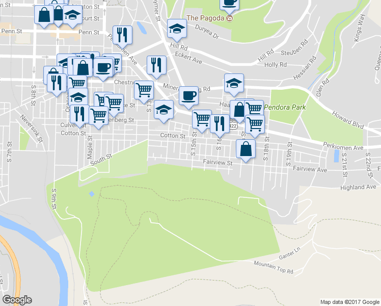 map of restaurants, bars, coffee shops, grocery stores, and more near 546 South 15th Street in Reading