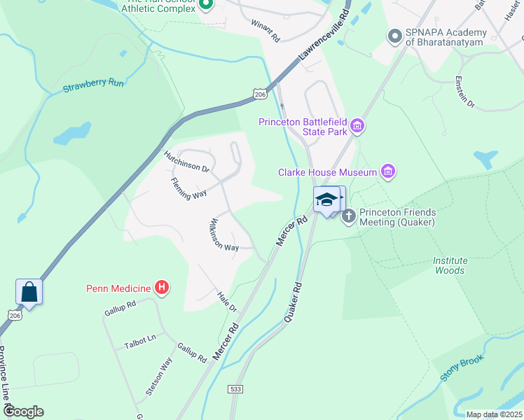 map of restaurants, bars, coffee shops, grocery stores, and more near 689 Mercer Road in Princeton