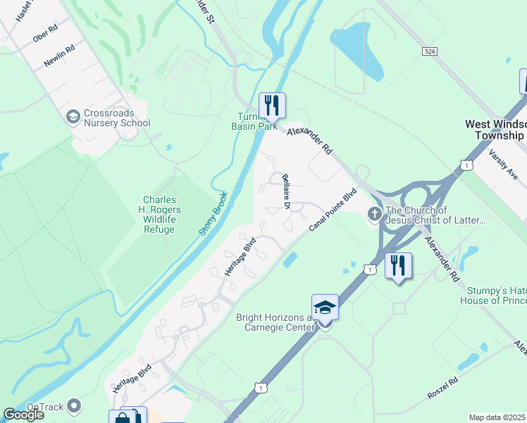 map of restaurants, bars, coffee shops, grocery stores, and more near 9 Hanover Court in Princeton
