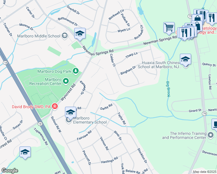map of restaurants, bars, coffee shops, grocery stores, and more near 3 Municipal Drive in Marlboro