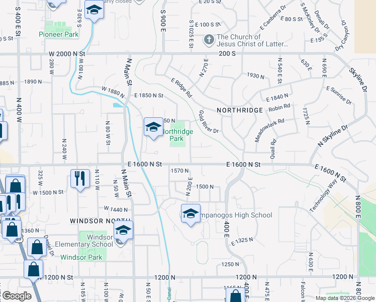 map of restaurants, bars, coffee shops, grocery stores, and more near 1653 210 East in Orem