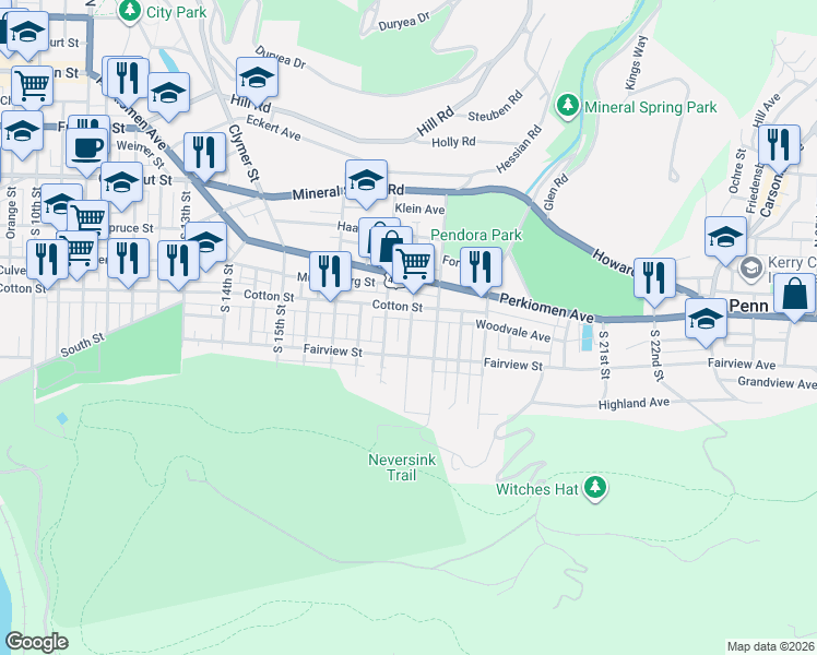 map of restaurants, bars, coffee shops, grocery stores, and more near in Reading