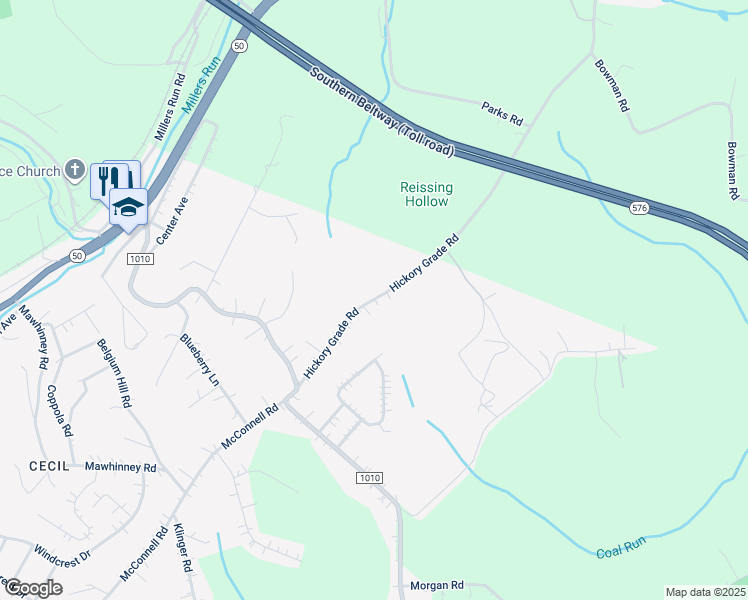 map of restaurants, bars, coffee shops, grocery stores, and more near 36 Hickory Grade Road in Cecil-Bishop
