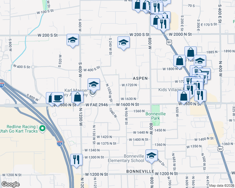 map of restaurants, bars, coffee shops, grocery stores, and more near 1663 N 980 W in Orem