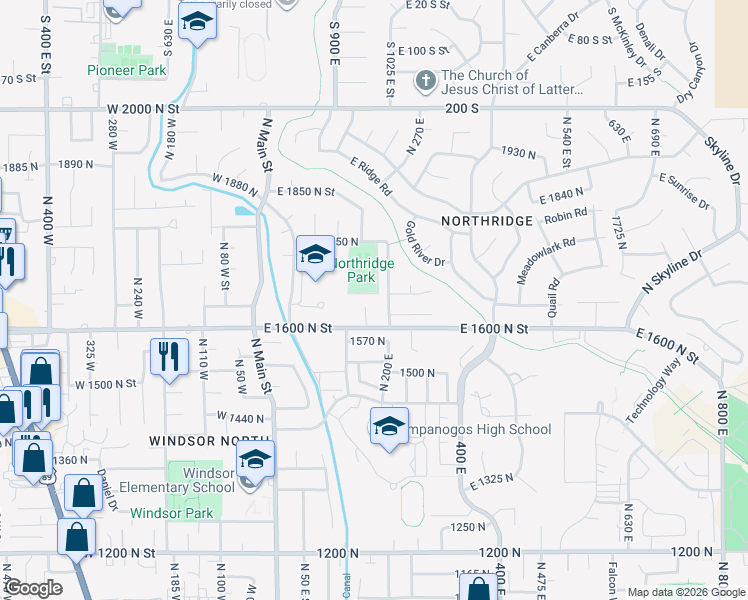 map of restaurants, bars, coffee shops, grocery stores, and more near 1653 210 East in Orem