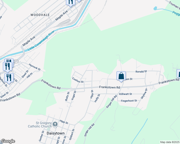 map of restaurants, bars, coffee shops, grocery stores, and more near 320 Hipp Street in Johnstown