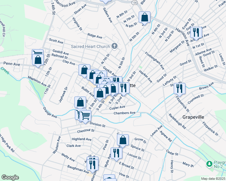map of restaurants, bars, coffee shops, grocery stores, and more near 310 Magee Ave in Jeannette