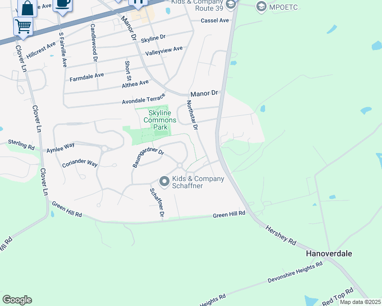 map of restaurants, bars, coffee shops, grocery stores, and more near 480 Quiggly Circle in Harrisburg