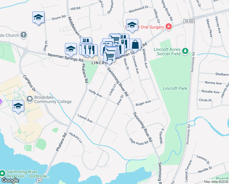 map of restaurants, bars, coffee shops, grocery stores, and more near 21 Lindy Lane in Middletown Township