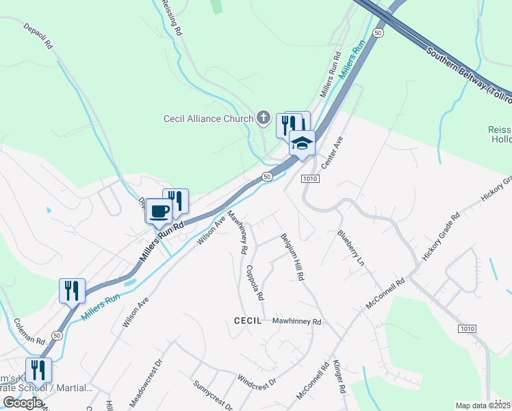 map of restaurants, bars, coffee shops, grocery stores, and more near 36 Cecil Elementary Drive in Cecil-Bishop