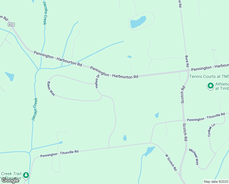 map of restaurants, bars, coffee shops, grocery stores, and more near 11 Hallett Drive in Pennington