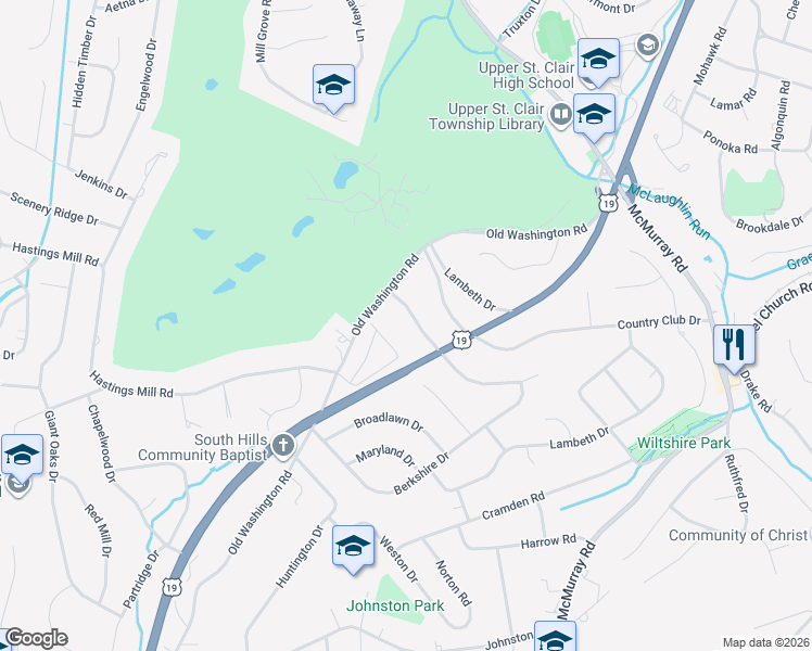 map of restaurants, bars, coffee shops, grocery stores, and more near 89 Southern Hilands Drive in Pittsburgh