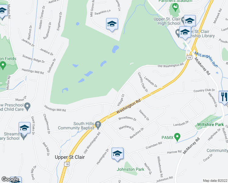 map of restaurants, bars, coffee shops, grocery stores, and more near 2354 Old Washington Road in Pittsburgh