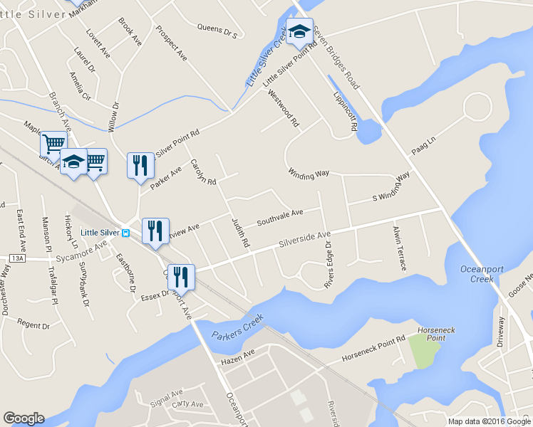 map of restaurants, bars, coffee shops, grocery stores, and more near 27 Southvale Avenue in Little Silver