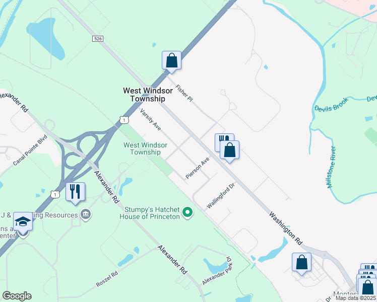 map of restaurants, bars, coffee shops, grocery stores, and more near 207 Varsity Avenue in Princeton