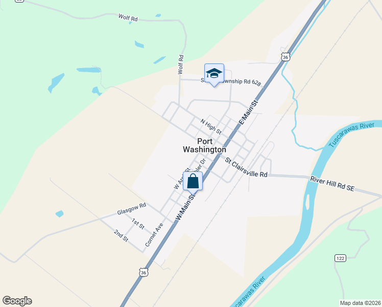 map of restaurants, bars, coffee shops, grocery stores, and more near 110 West Arch Street in Port Washington