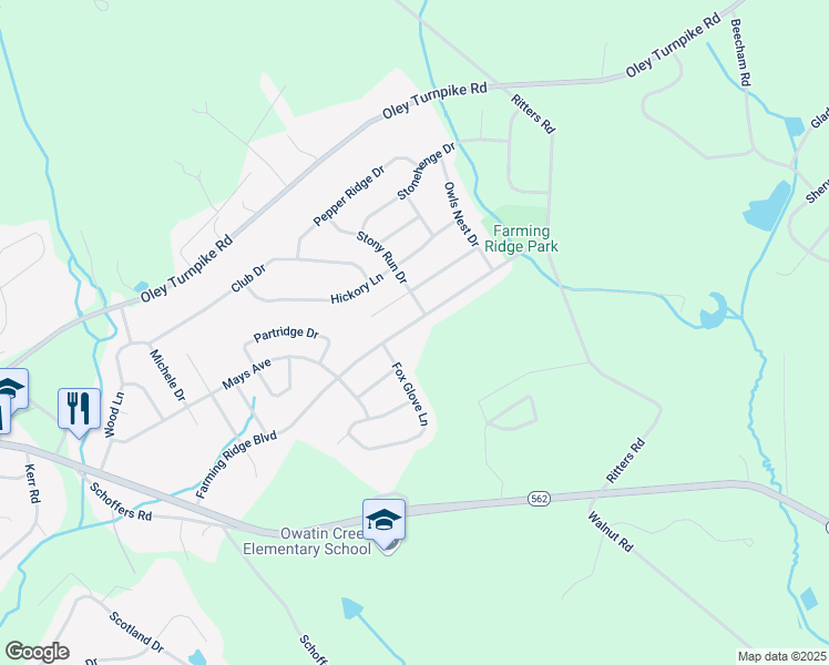 map of restaurants, bars, coffee shops, grocery stores, and more near 5008 Farming Ridge Boulevard in Reading