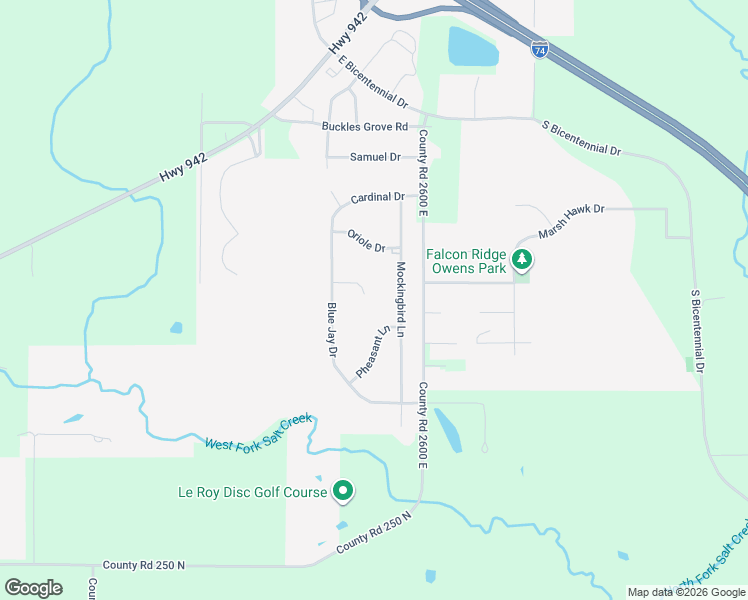 map of restaurants, bars, coffee shops, grocery stores, and more near 5 Blue Jay Court in Le Roy
