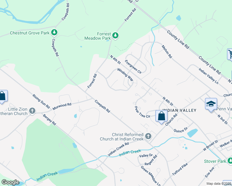 map of restaurants, bars, coffee shops, grocery stores, and more near 131 Winding Way in Telford
