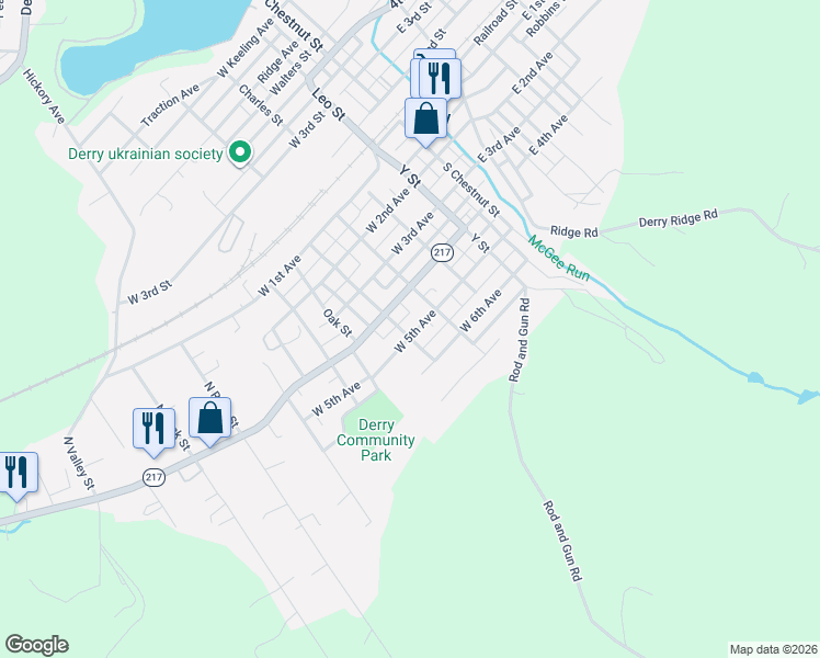 map of restaurants, bars, coffee shops, grocery stores, and more near 421 Utopia Street in Derry