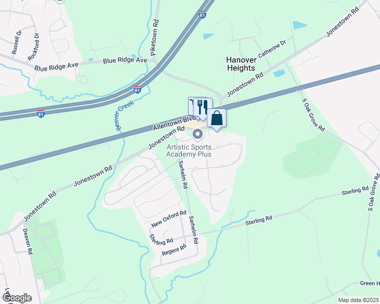 map of restaurants, bars, coffee shops, grocery stores, and more near 117 Buckley Drive in Harrisburg