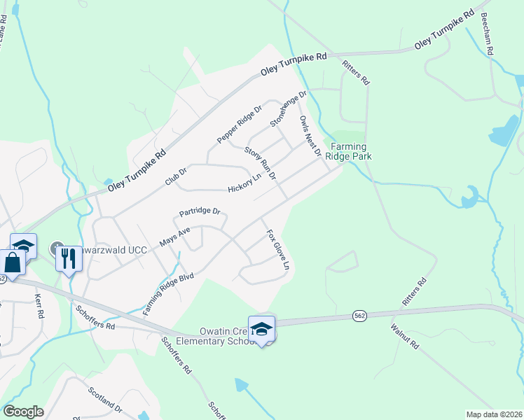 map of restaurants, bars, coffee shops, grocery stores, and more near 5001 Farming Ridge Boulevard in Reading