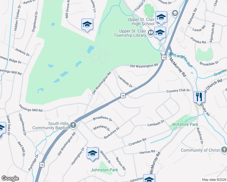map of restaurants, bars, coffee shops, grocery stores, and more near 89 Southern Hilands Drive in Pittsburgh