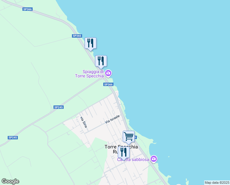 map of restaurants, bars, coffee shops, grocery stores, and more near Strada Provinciale 366 in Torre Specchia Ruggeri