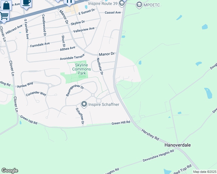 map of restaurants, bars, coffee shops, grocery stores, and more near 433 Northstar Drive in Skyline View