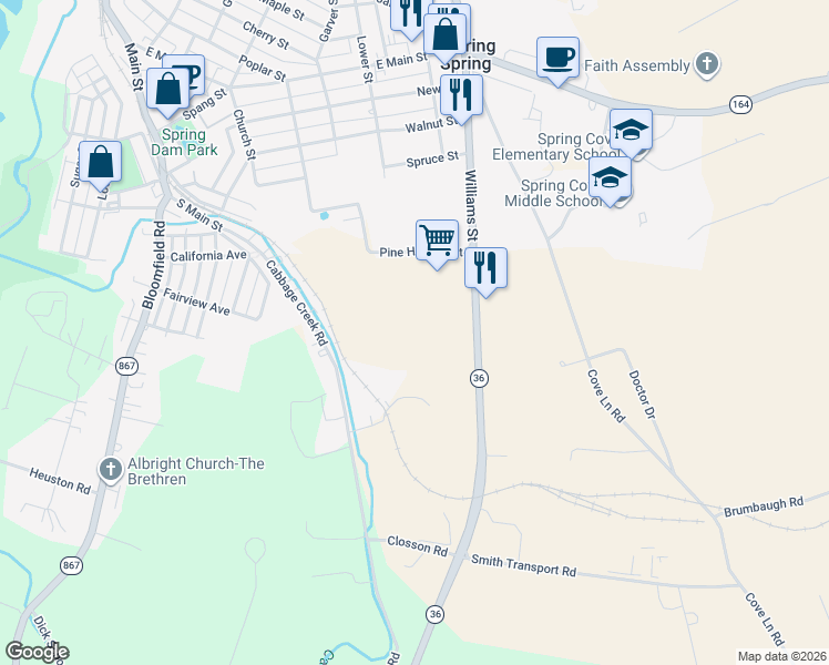 map of restaurants, bars, coffee shops, grocery stores, and more near in Roaring Spring