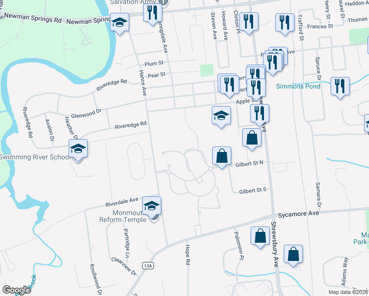 map of restaurants, bars, coffee shops, grocery stores, and more near 4 Aspen Ln in Tinton Falls