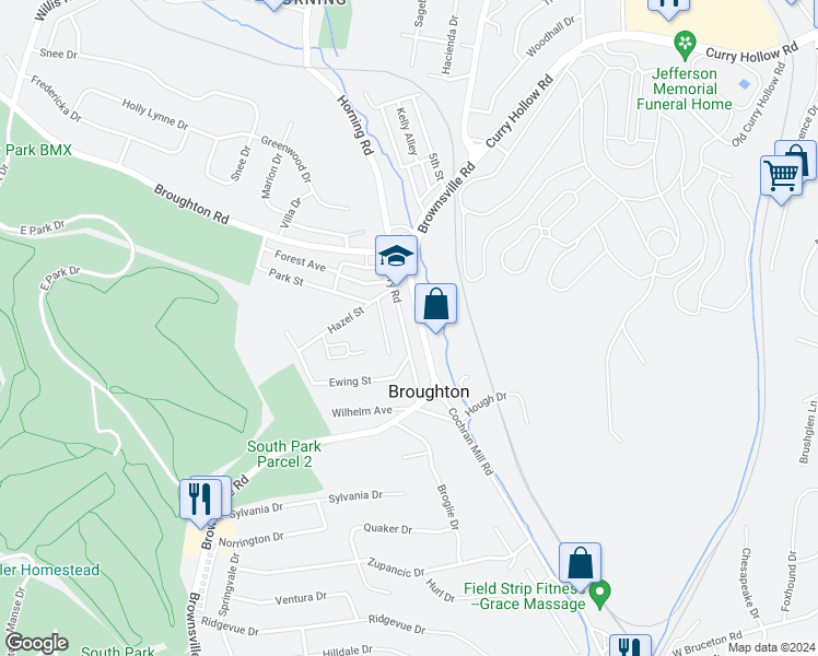 map of restaurants, bars, coffee shops, grocery stores, and more near 5841 Curry Road in Pittsburgh