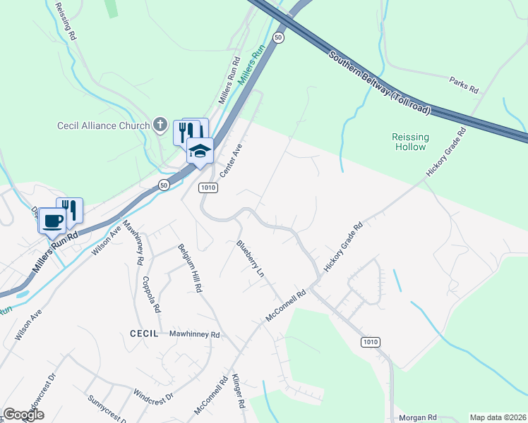 map of restaurants, bars, coffee shops, grocery stores, and more near 551 Cecil-Henderson Road in Cecil-Bishop