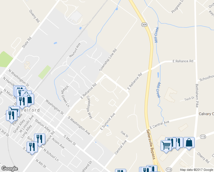 map of restaurants, bars, coffee shops, grocery stores, and more near 23 Centennial Road in Telford