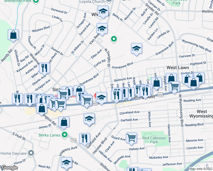 map of restaurants, bars, coffee shops, grocery stores, and more near 41 Connecticut Avenue in Reading
