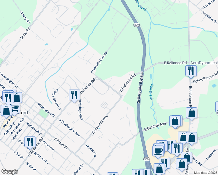 map of restaurants, bars, coffee shops, grocery stores, and more near 54 Centennial Road in Telford