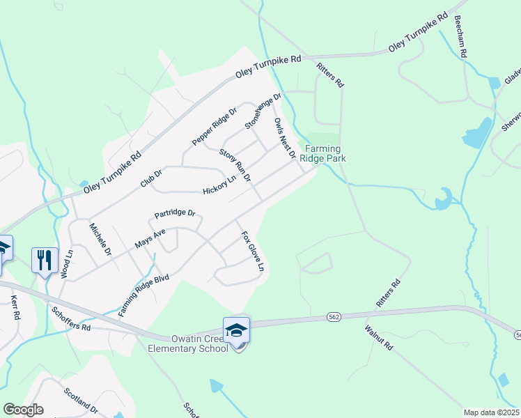 map of restaurants, bars, coffee shops, grocery stores, and more near 5008 Farming Ridge Boulevard in Reading