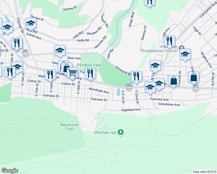 map of restaurants, bars, coffee shops, grocery stores, and more near 1972 Perkiomen Avenue in Mount Penn