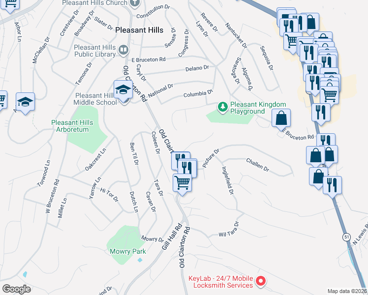 map of restaurants, bars, coffee shops, grocery stores, and more near 301 Parkview Drive in Pittsburgh
